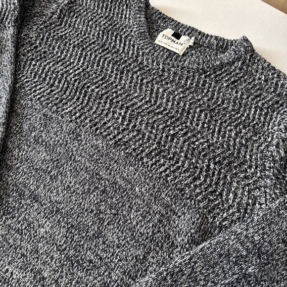 Topman Men's XL Marled Blue Knit Crew Neck Sweater Preppy Modern Minimalist - Picture 3 of 9